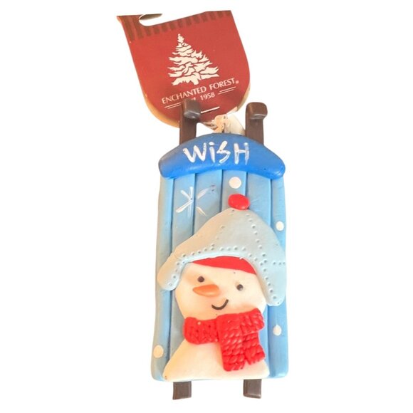 Enchanted Forest Wood/Resin Sled Ornaments Lot of 3, 1.5" X 4" NEW Wish, Joy - Picture 3 of 7